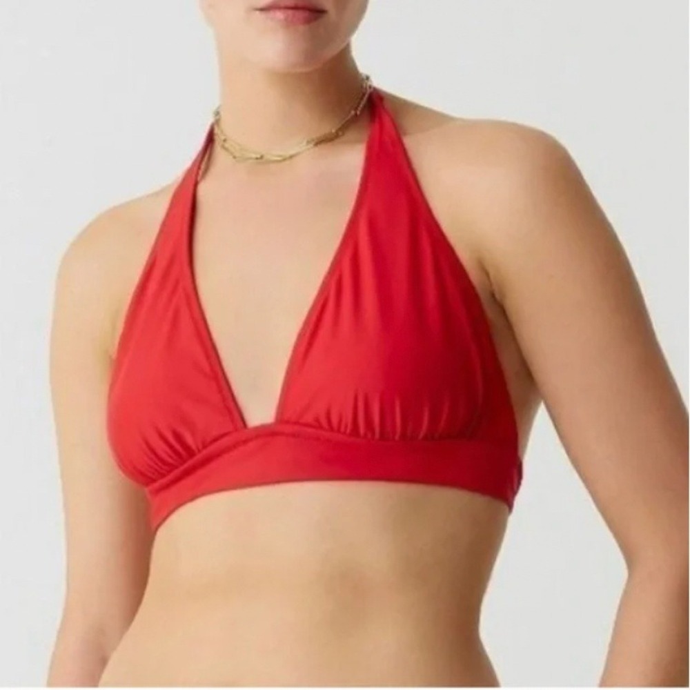 NEW J.Crew Red Halter Tie Back Bikini Top Size Small Beach Summer Supportive